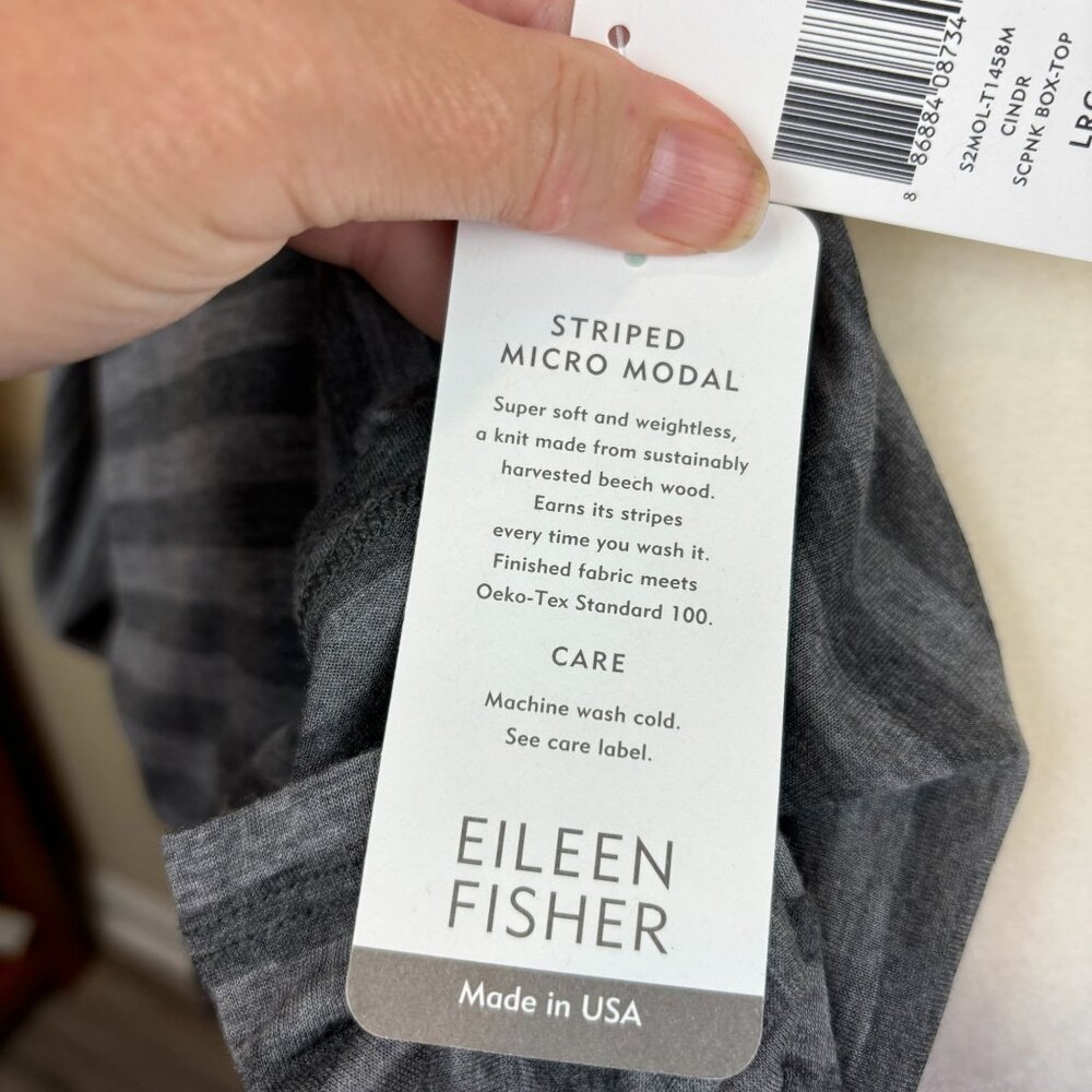 Eileen Fisher top, size Large, stripes, boxy, sustainable, NWT, made in USA - Picture 9 of 13